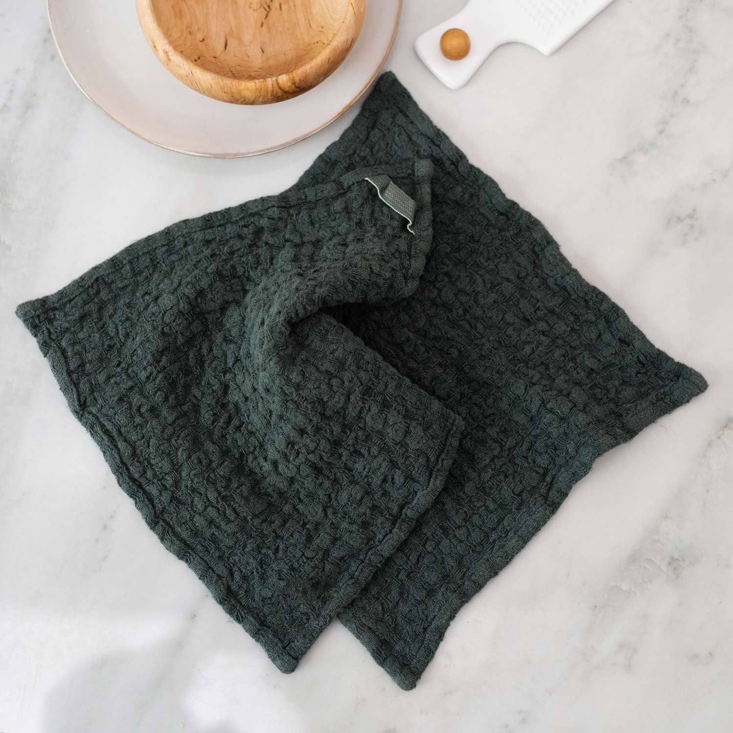 Forest Green Linen Dishcloth Set of 2