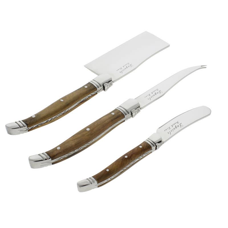 Laguiole Connoisseur Olive Wood Cheese Knife Set, 3pc