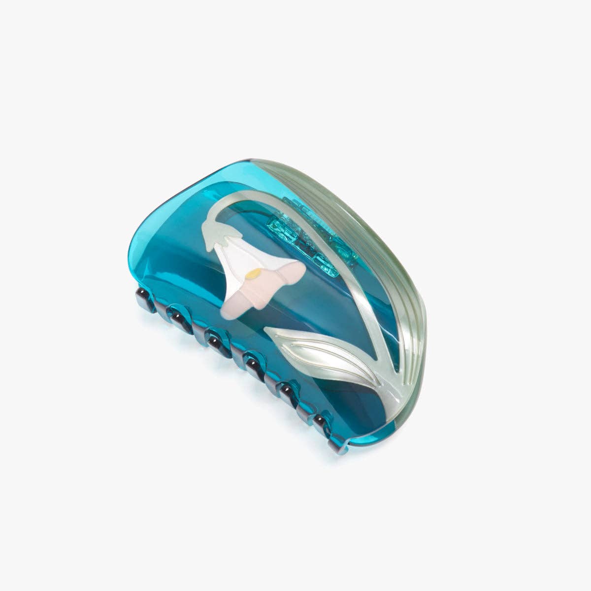 Alba White Vine Flower Teal Acetate Hair Claw Clip Accessory