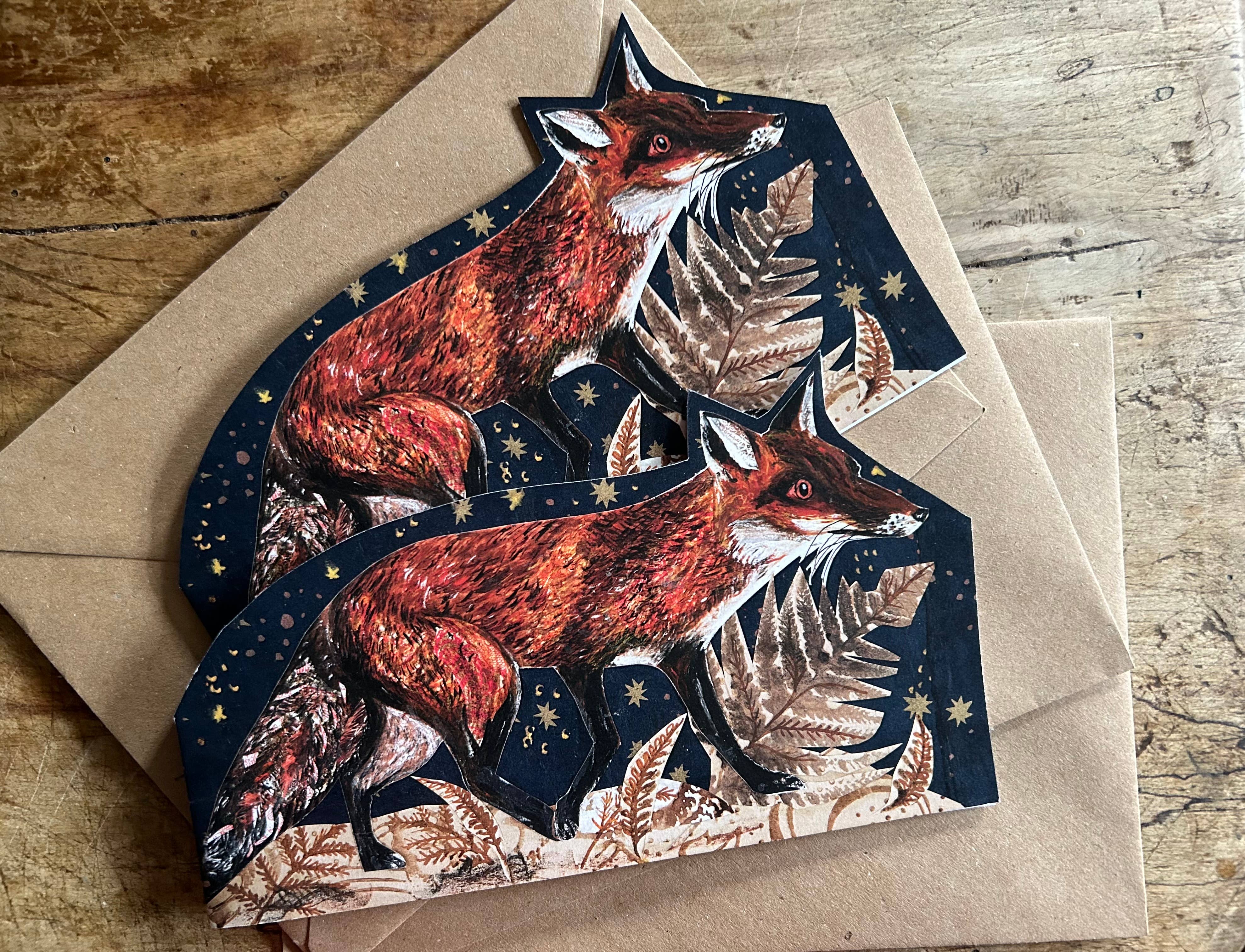 Night Fox die cut blank greeting card