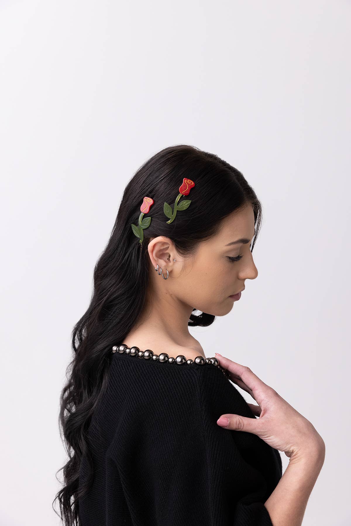 Red Rose Acetate Barrette Hair Clip Set