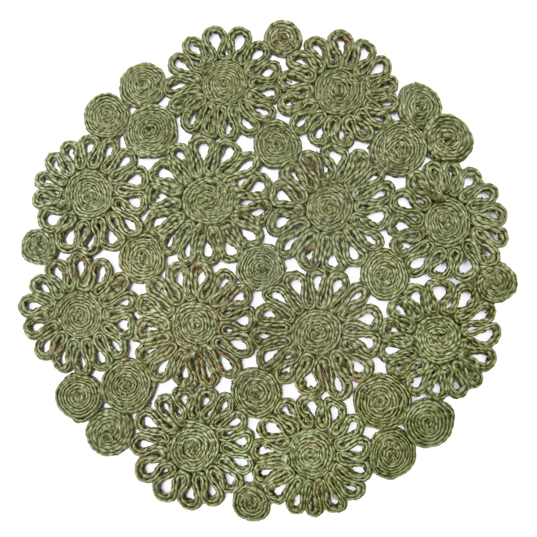 Daisy Jute Placemat | Green | 15" Round | Set of 4
